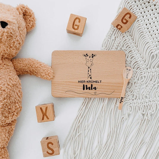 Personalisiertes Kinder Frühstücksbrett mit Besteck aus Holz