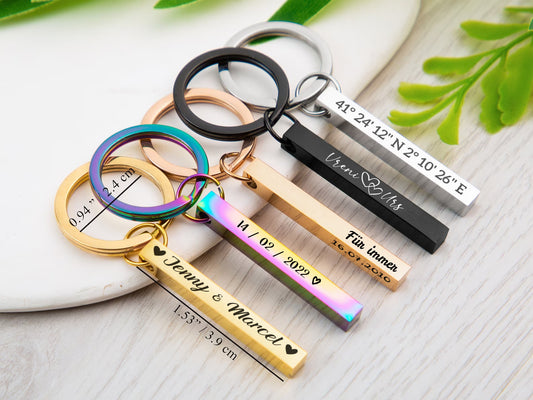 Personalisierter Quader Schlüsselanhänger 3D Stäbchen