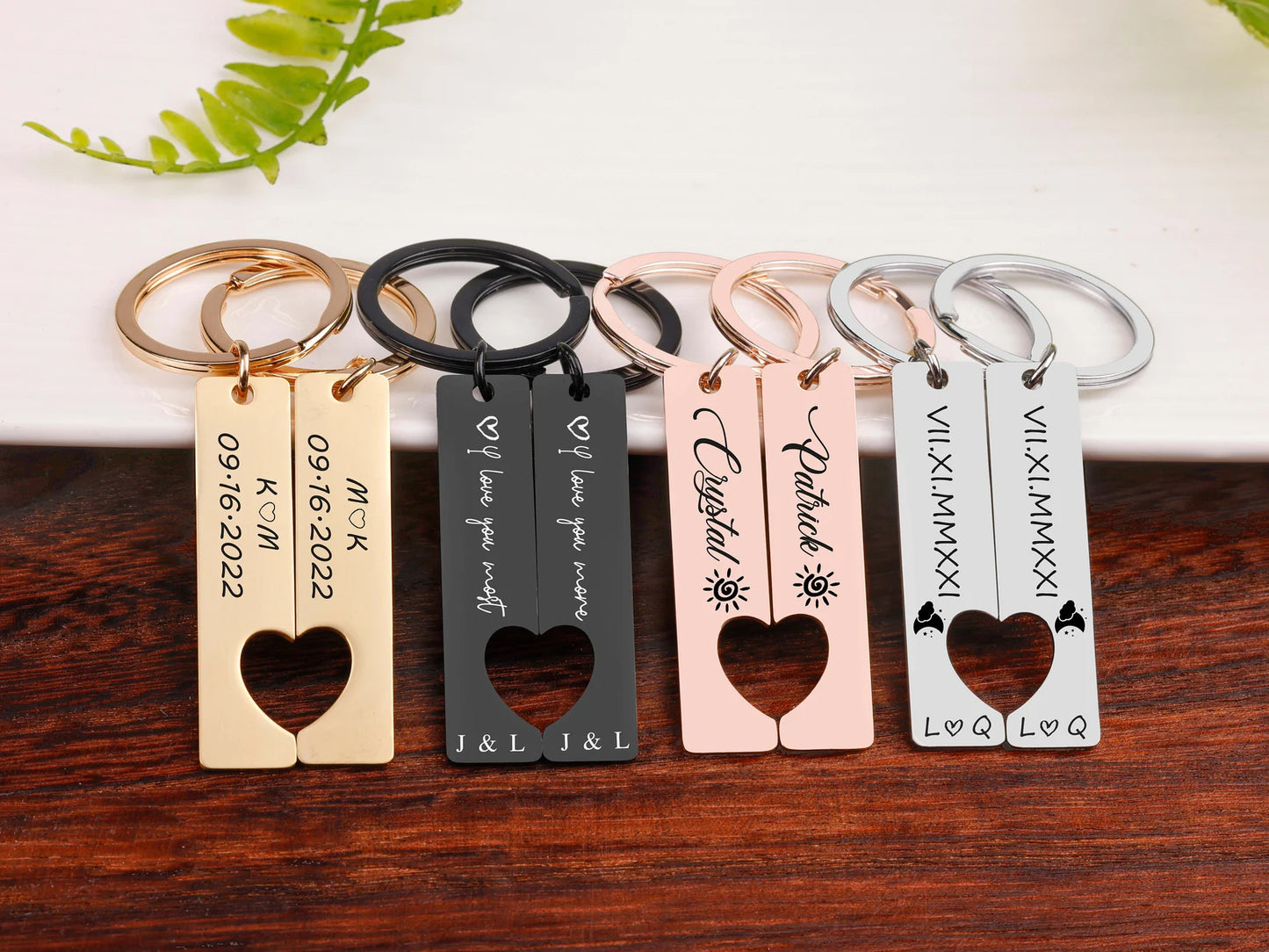 Schlüsselanhänger Set mit Herz für Paare mit Gravur